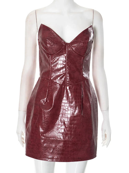 Dam Miniklänning V-ringad Syntetiskt Läder 4