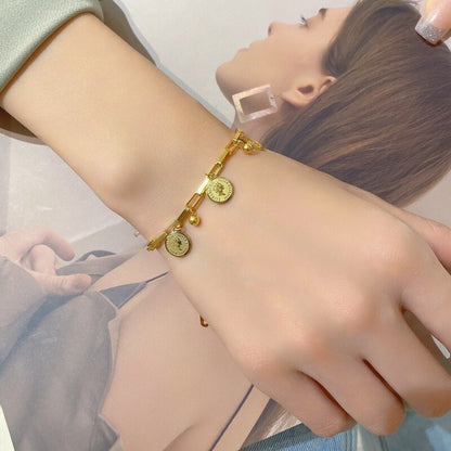 Kvinnors Armband Rund Design Rostfritt Stål Justerbar Elegant Smycke-3