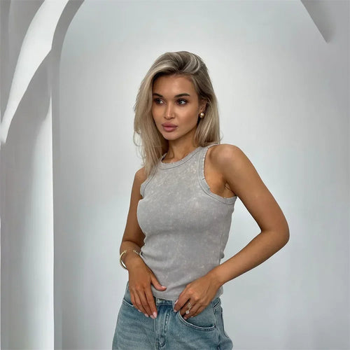 Dam Tank Top Ärmlös Rippad Vintage Stil 1
