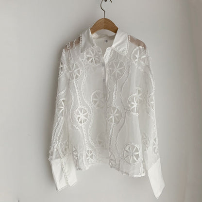 Dam Blus Långärmad Modern Design Bomull Polyester 5