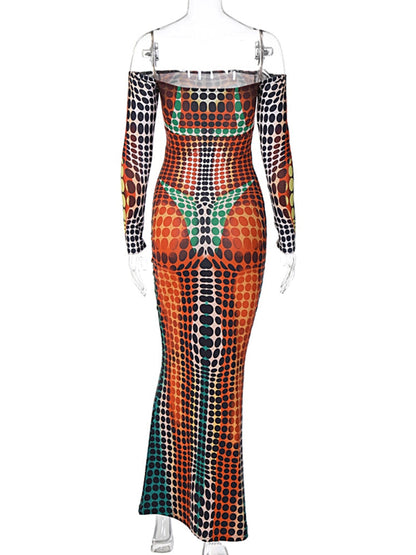 Maxi Klänning Dam Geometriskt Mönster Polyester Ankellång-2