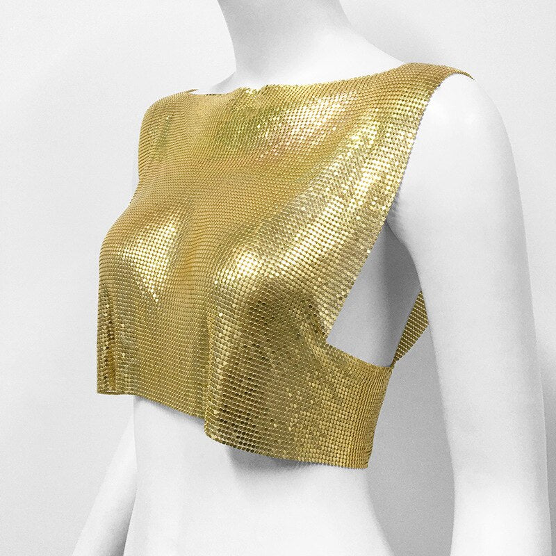 Dam Tanktop Kort Snitt med Paljetter Polyester och Linne 4