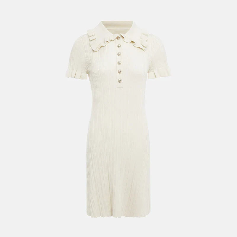 Variant image for Dam Miniklänning med Knappdekoration och Hög Elastisk Ärmar Polyester-2