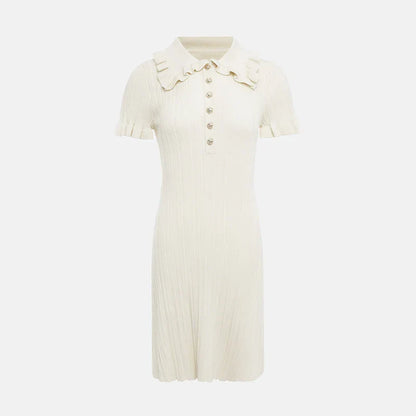 Variant image for Dam Miniklänning med Knappdekoration och Hög Elastisk Ärmar Polyester-2