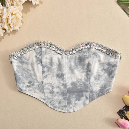 Dam Glittrig Topp Kort Passform med Tryck och Strass i Mjuk Bomullspolyester-5