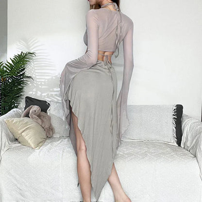 Damklänning Midi Asymmetrisk Polyester Fina Detaljer-4