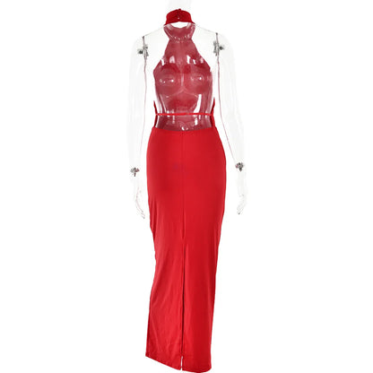 Dam Maxiklänning Ärmlös Draperad Polyester Spandex-6