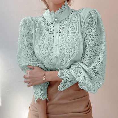 Variant image for Dam Blus Blommönster Polyester och Bomull med Spetsdetalj-8
