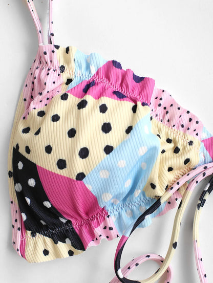 Dam T-shirt Patchwork Tryck Ribbad 100% Bomull-3