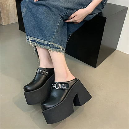 Dam Mules Fyrkantig Tå PU 8 cm Hög Klack-6