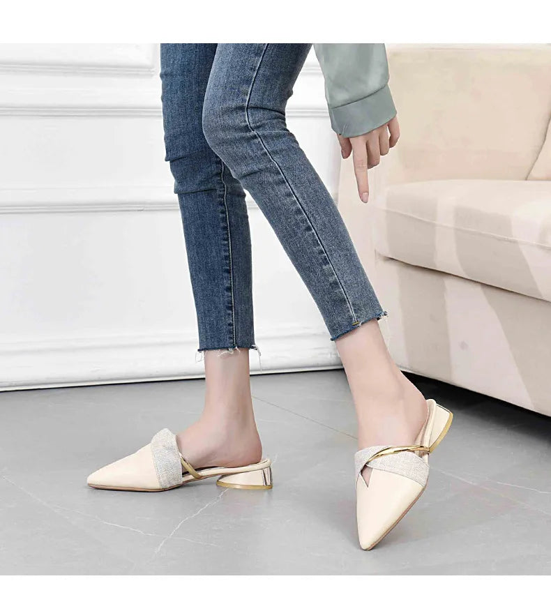 Dam Skor Mula Spetsig Design PU Slip-On-6