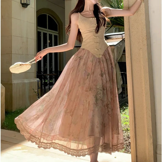 Maxi Klänning Dam Ärmlös Elegant Bomull Polyester-1