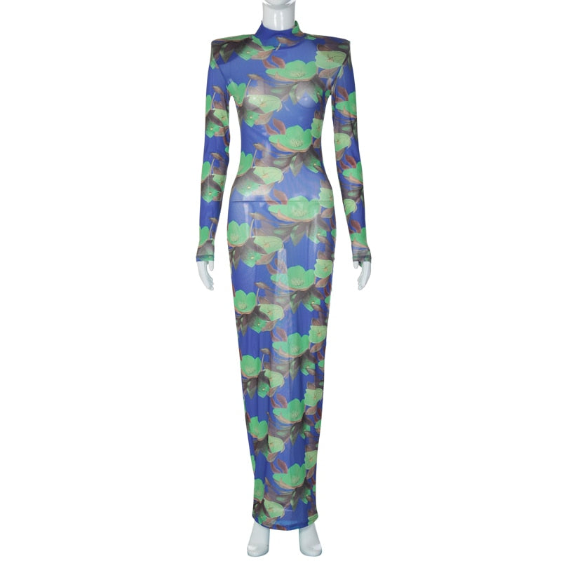 Variant image for Maxiklänning Dam Blommig Design Lång Ärmar Polyester-1