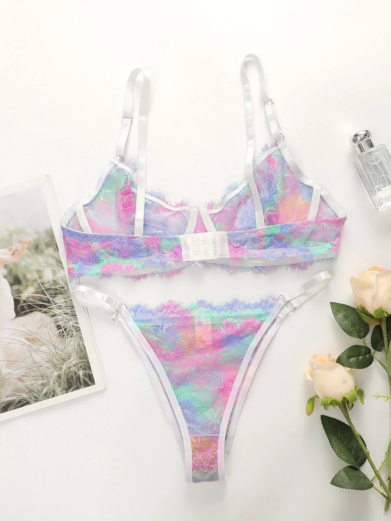 Dam BH Set Vadderad Blommönster Polyester Spandex-5