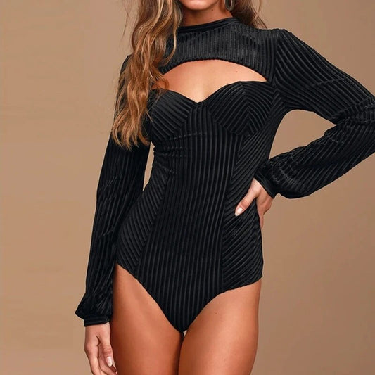 Dam Bodysuit Figurnära Velour Design-1