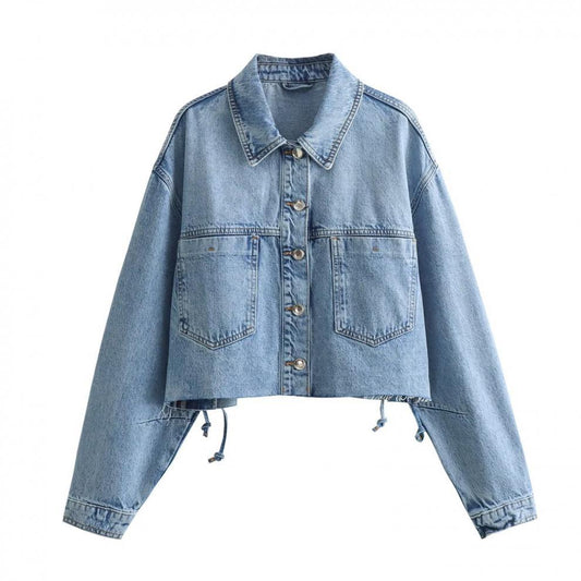 Svart Oversized Jeansjacka Dam med Stora Fickor i Högkvalitativ Bomull - Perfekt för Alla Tillfällen 1