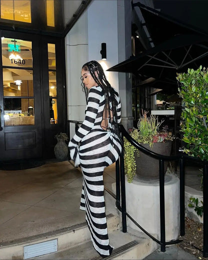 Maxiklänning Dam V-ringning Randig Polyester Lång Ärmar-5