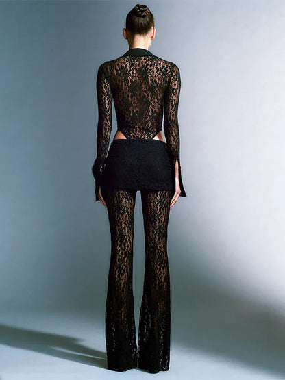 Snygga Byxor Dam med Blommönster V-ringad Topp i Acetat och Spandex 3