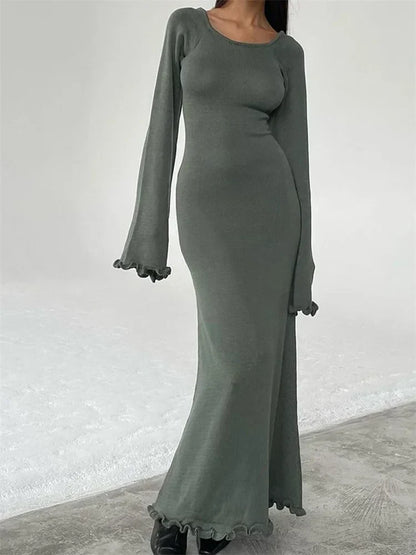 Variant image for Maxiklänning Dam Bohemisk Stickad med Ruffles-5