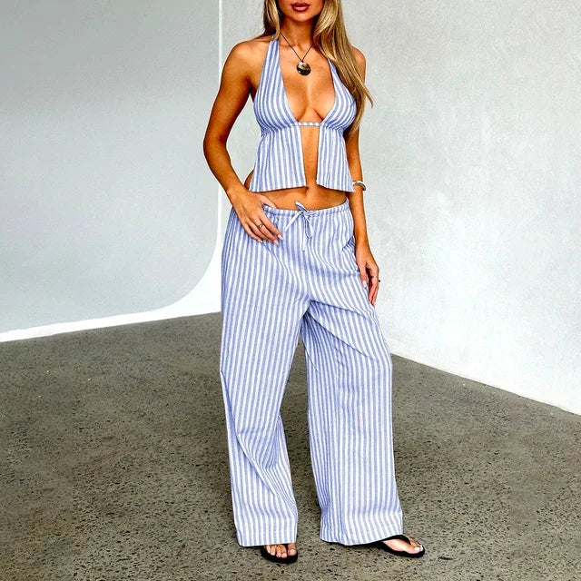 Dam Byxset Ärmlös Design Bomullspolyester-5