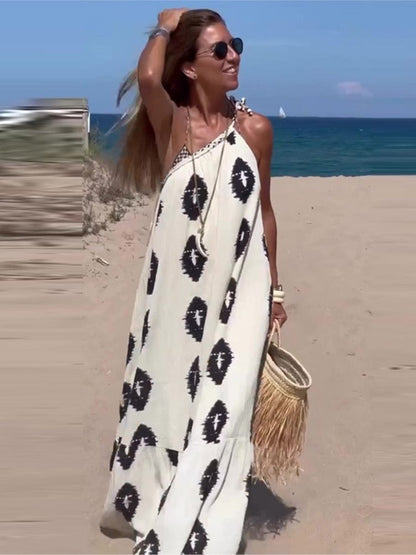 Svängklänning för Dam i Polyesterblandning med En-Axeldesign – Lätt och Andningsbar för Sommarfester 1