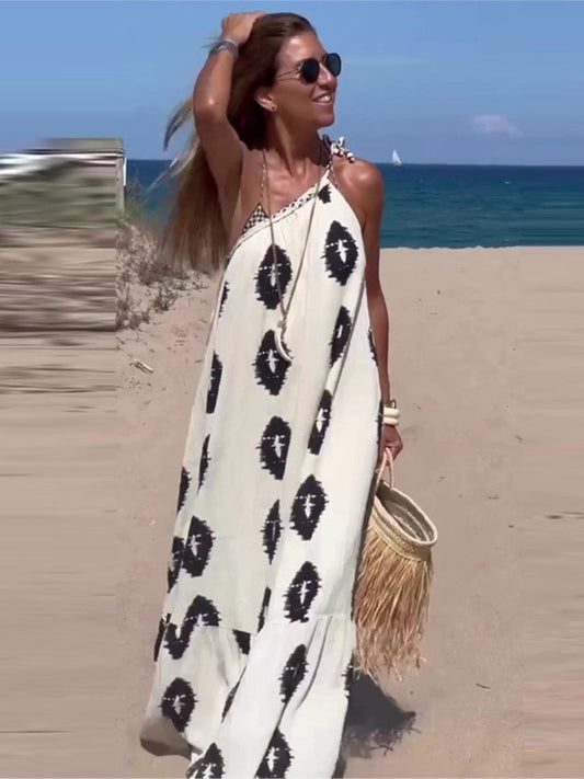 Svängklänning för Dam i Polyesterblandning med En-Axeldesign – Lätt och Andningsbar för Sommarfester 1