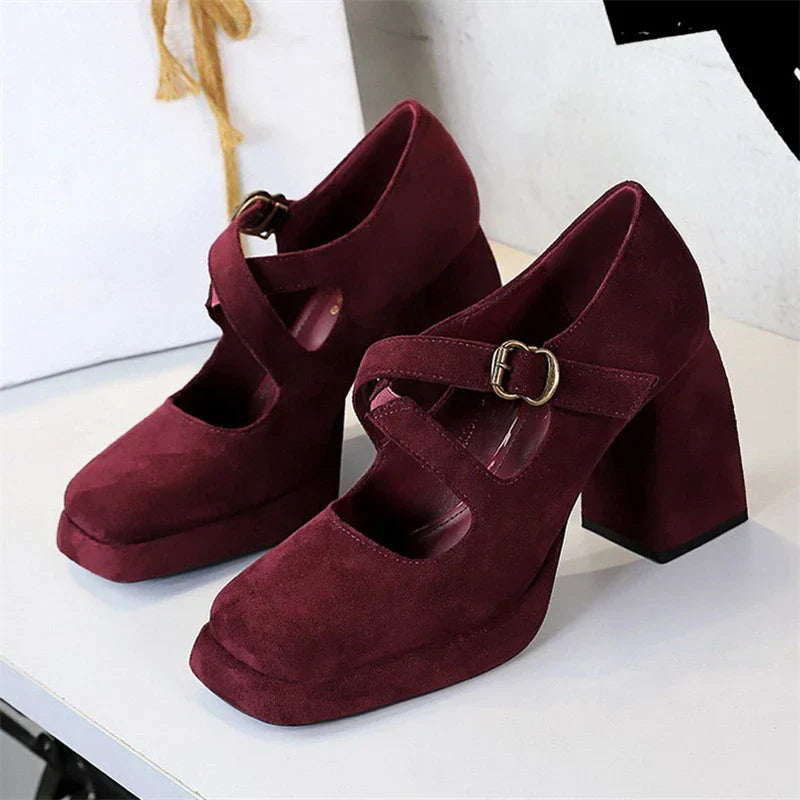 Dam Skor Mary Jane Vinkeltå Flockmaterial Trendig Komfort-4