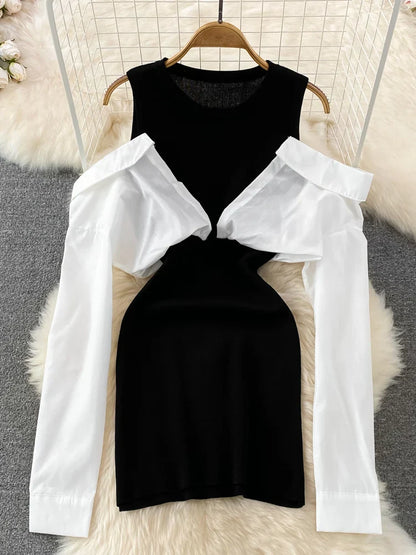 Kvinnors Mini Klänning med O-hals i Mjuk Bomull och Polyester – Axelfri Design för Festliga Tillfällen 9