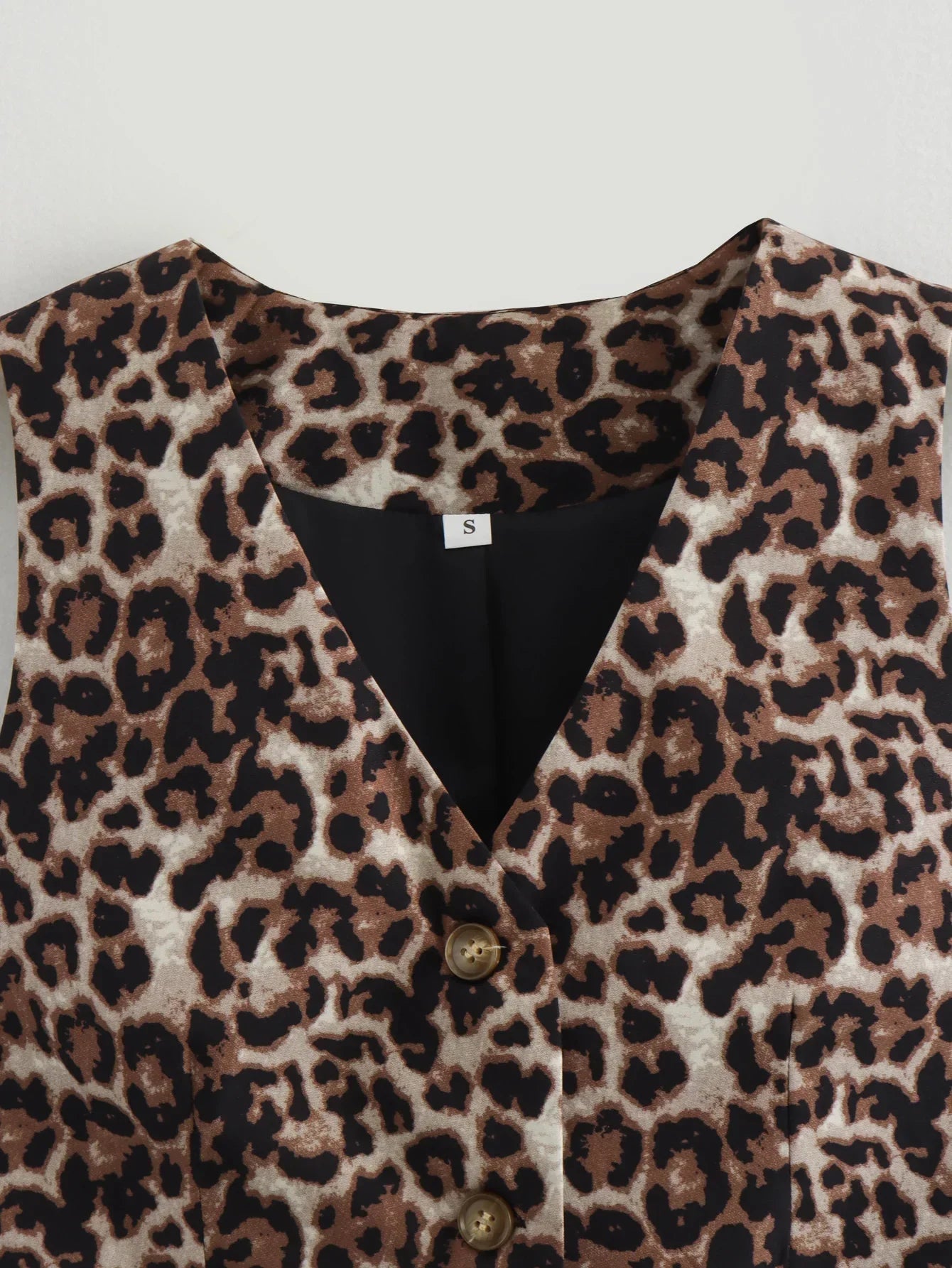 Damkort Väst Leopardmönster Polyester V-Hals-3