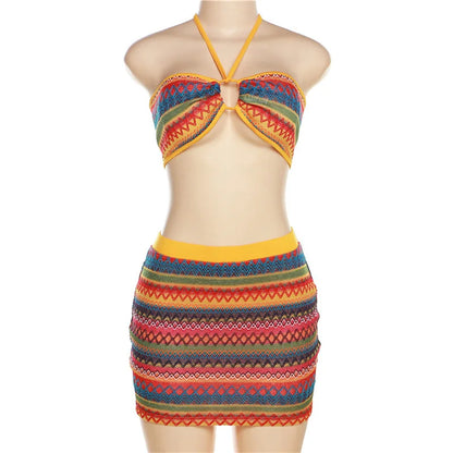 Dam Mini Kjol Halterneck Geometrisk Spandex Polyester-5