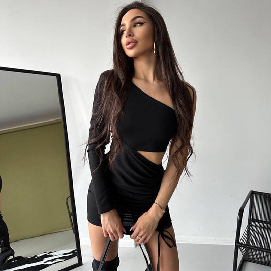 Dam Glittrig Miniklänning Trendigt Snitt Polyester Spandex-1