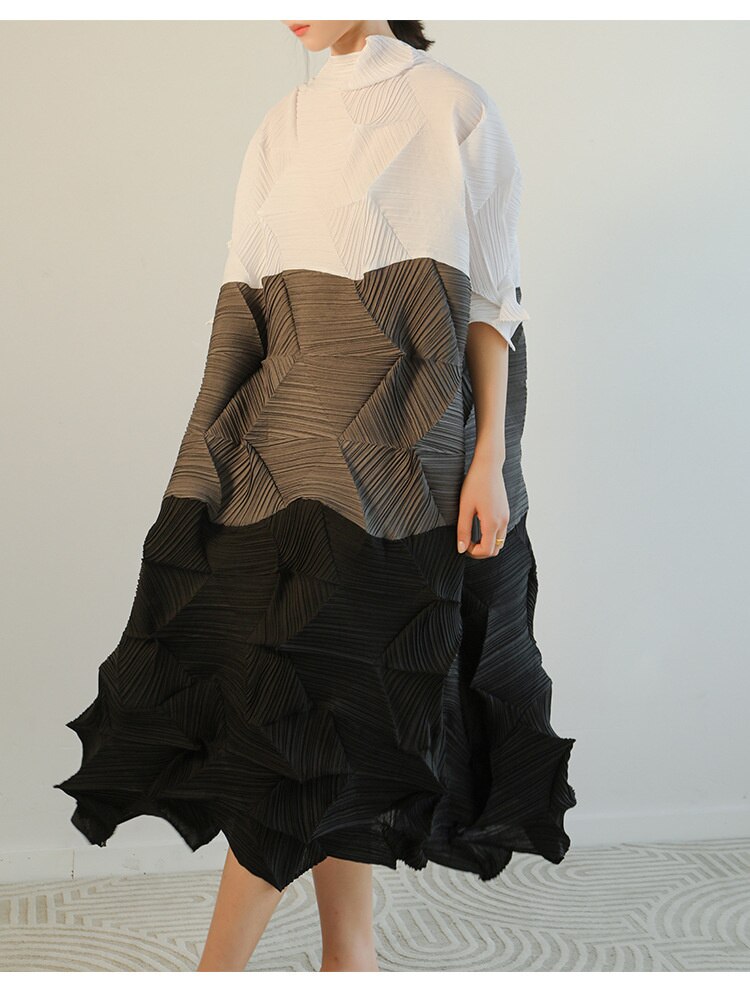 Damklänning Midi Turtleneck Polyester Löst Passform-4