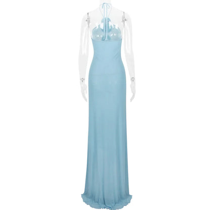Dam Klänning Golvlång Blommönster Polyester Spandex Elegant Festklänning-6
