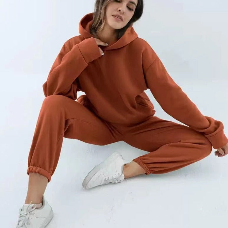 Dam Träningsset Hoodie Syntetmaterial Joggingbyxor Komfortabelt Set 23