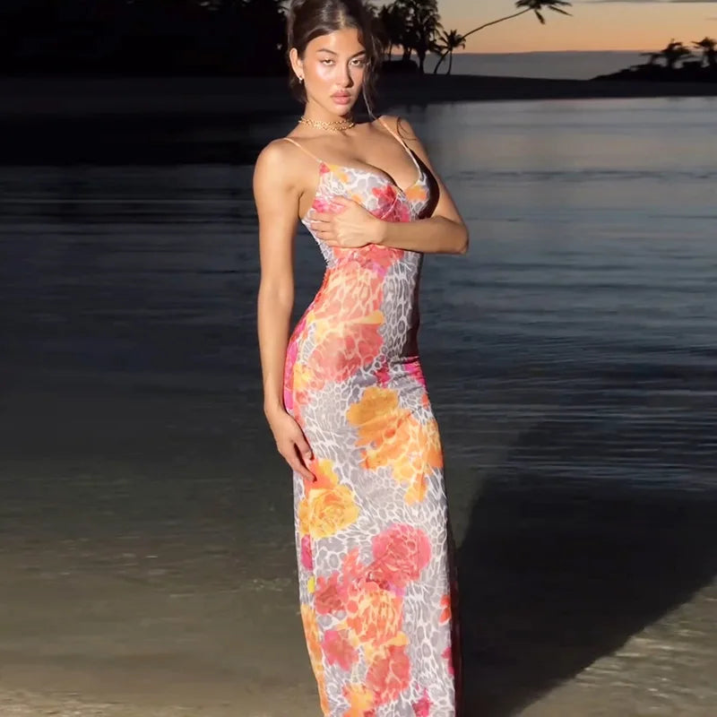 Maxiklänning Dam V-Hals Kolumn Polyester Spandex med Tryck-4