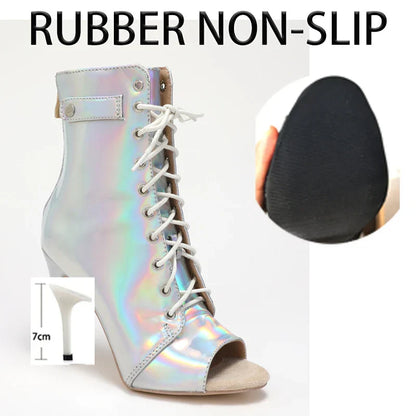 Damstövlar Mid-Calf Läder med Glittrande Detaljer och Hög Häl-6