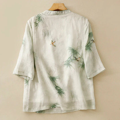 Kvinnors T-Shirt Kortärmad Bomulls- och Linneblandning-5