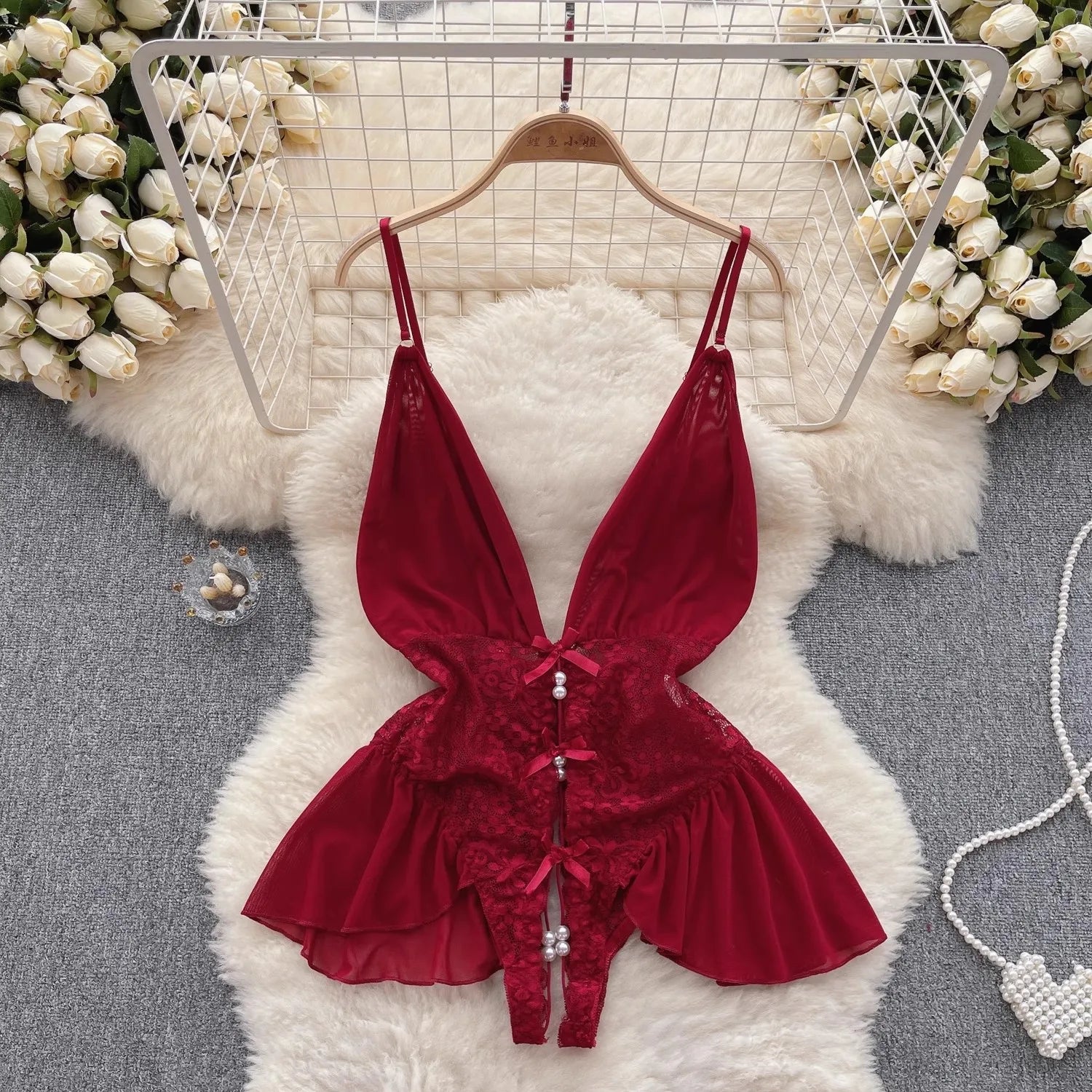 Variant image for Dam Teddie Blommönster Pärlbroderi Polyester Spandex-1