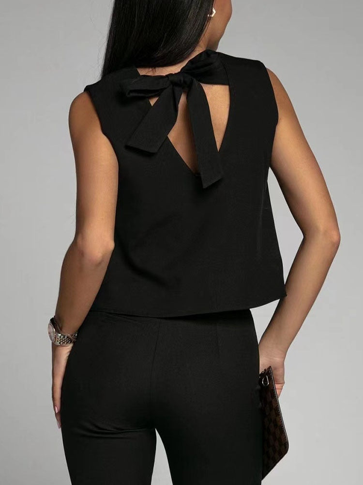 Dam Jumpsuit Ärmlös O-Hals Hög Midja Polyester-2