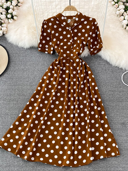 Variant image for Kvinnors Midi Klänning A-linjeformad Polyester Punktmönster-11