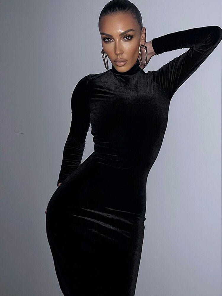 Dam Maxiklänning Minimalistisk Sammet Långärmad 3