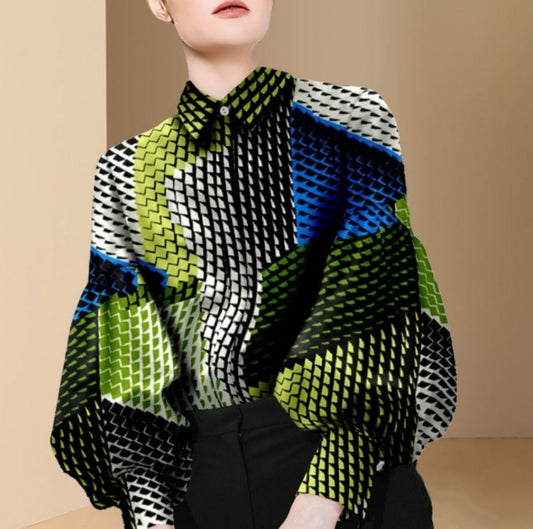 Dam Blus Klassisk Prickmönster Långärmad Polyester-1