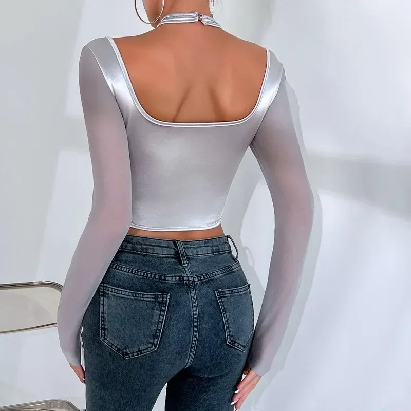 Festtoppar Dam Kortärmad Polyester Crop Top-5