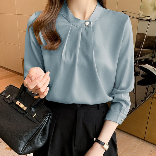 Dam Blus Elegant Syntetmaterial Lång Ärmar-1