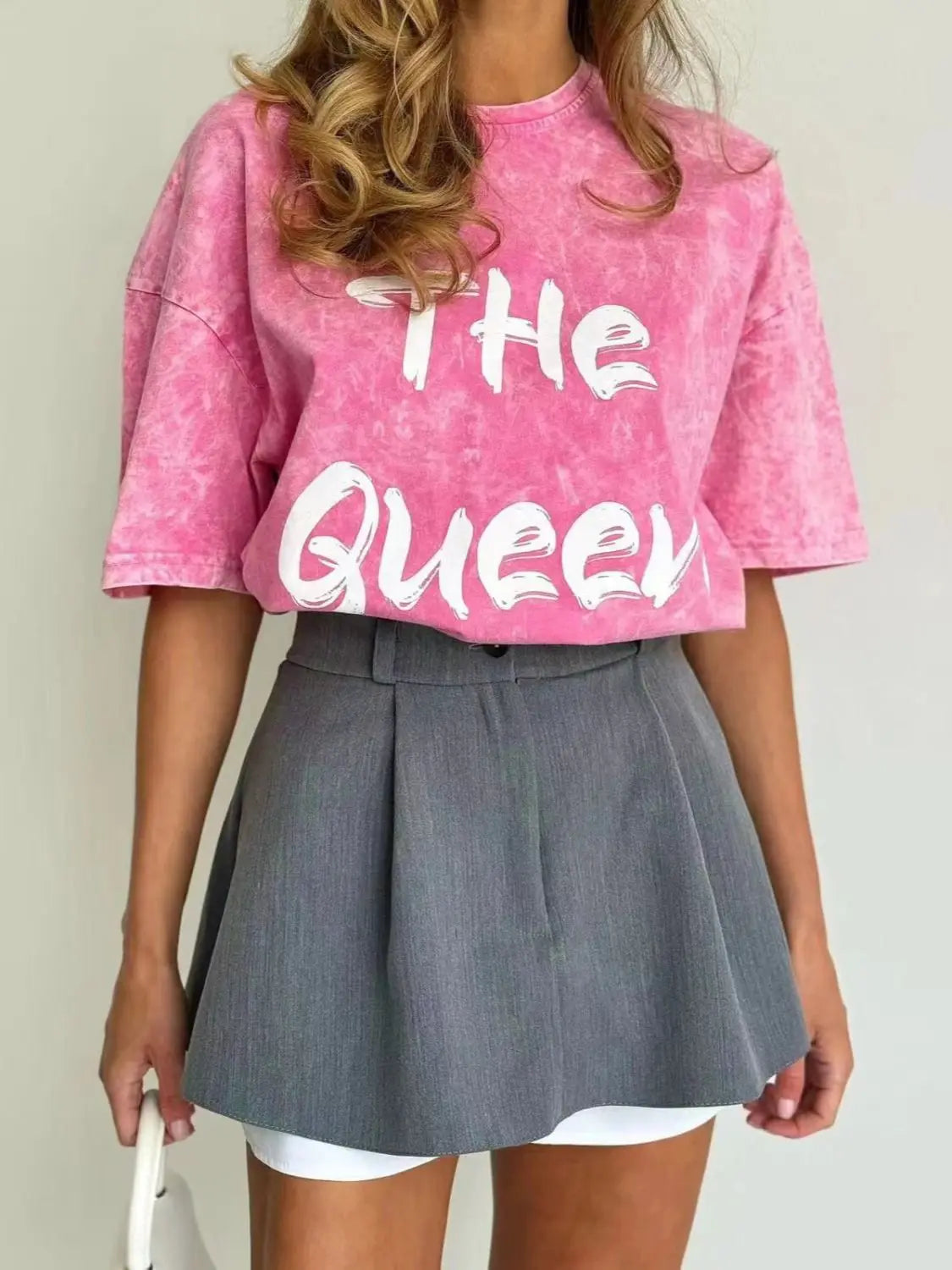 Dam T-shirt med Text The Queen Mjuk Bomull Tränings T-shirt-1