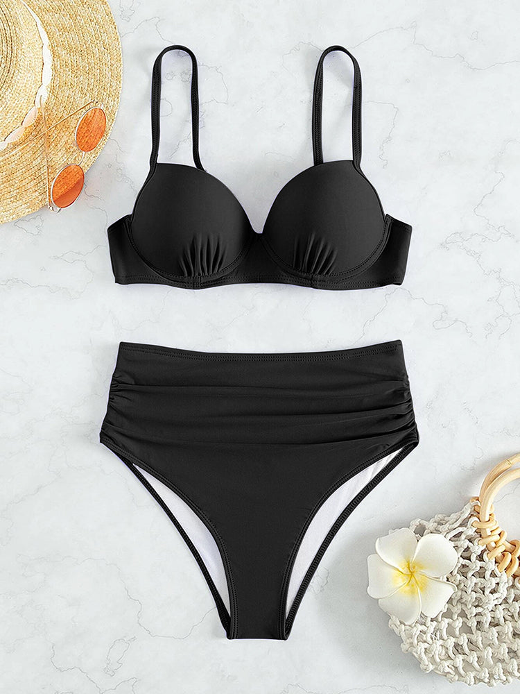 Dam Högmidjad Bikini Retro Polyester-4