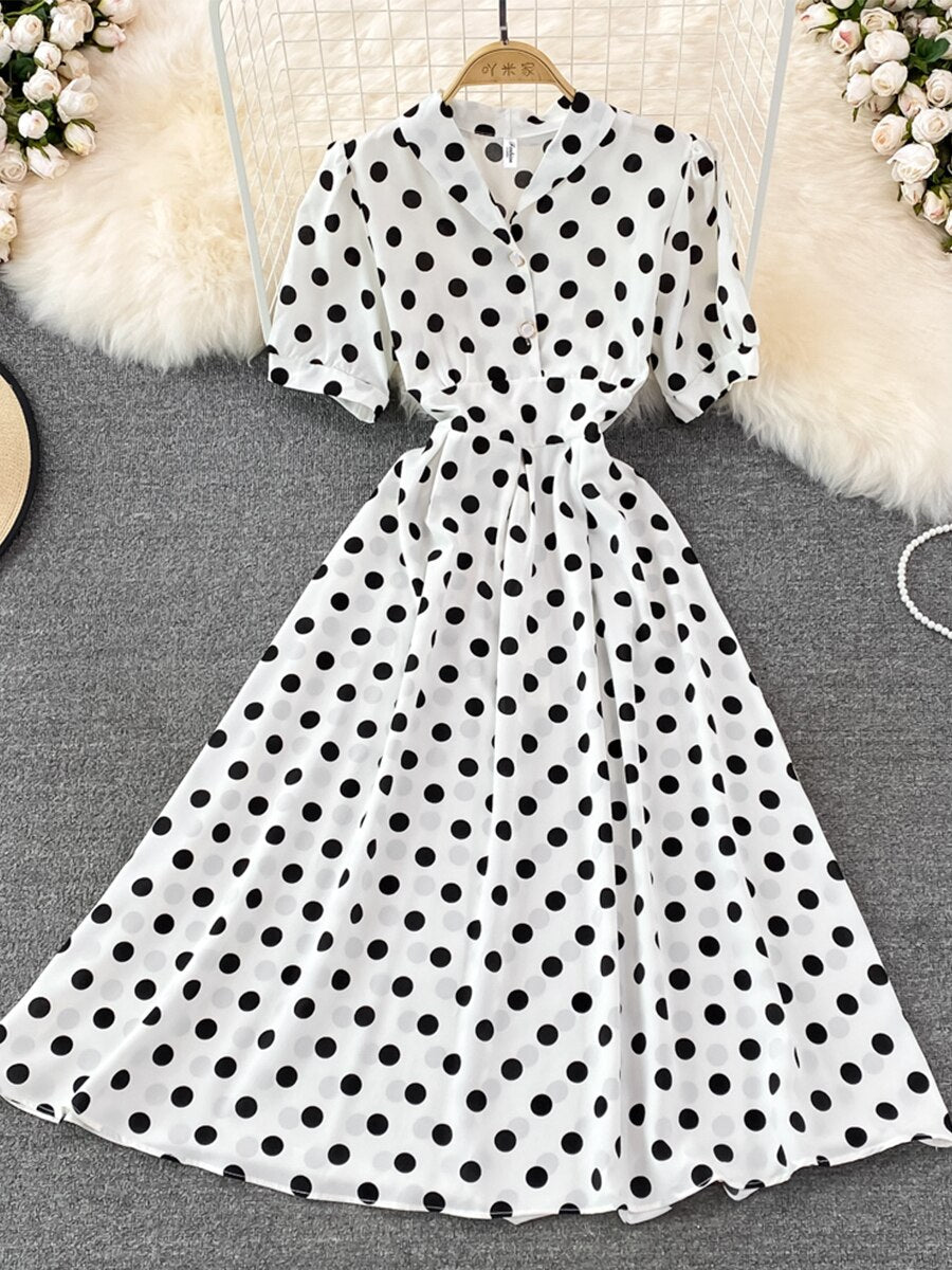 Variant image for Kvinnors Midi Klänning A-linjeformad Polyester Punktmönster-8