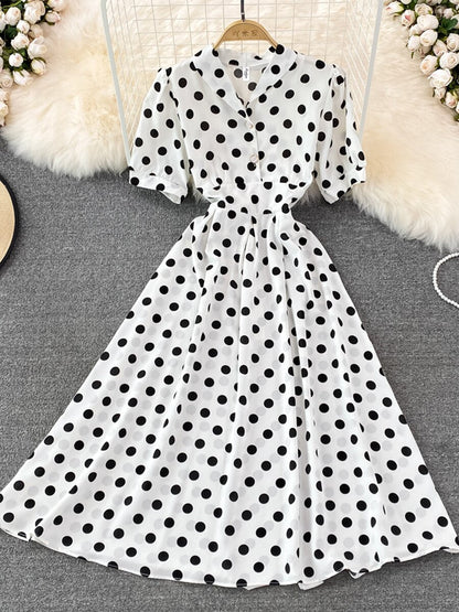 Variant image for Kvinnors Midi Klänning A-linjeformad Polyester Punktmönster-8