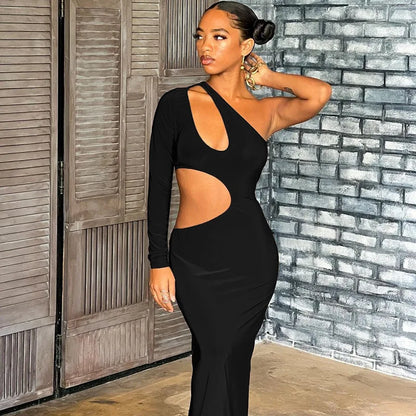 Maxiklänning Dam Asymmetrisk Halsringning Polyester Lång Klänning-1