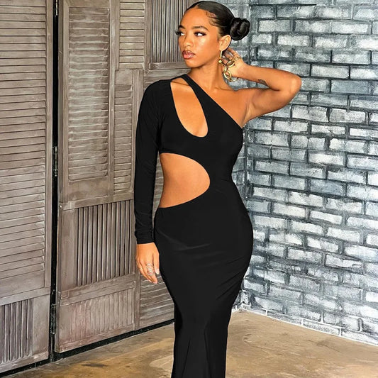 Maxiklänning Dam Asymmetrisk Halsringning Polyester Lång Klänning-1